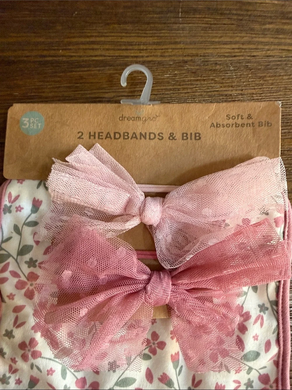 Dreamgirl Pink Floral Bib Set with Tulle Ruffle and Matching Bows